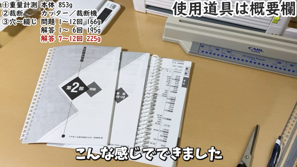 日商簿記2級の本試験問題集の分冊とルーズリーフ化が完了